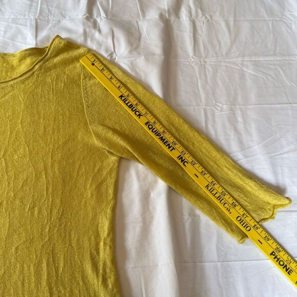 Eileen Fisher yellow linen three quarter sleeve blouse top large scoop neck mini - Picture 8 of 9